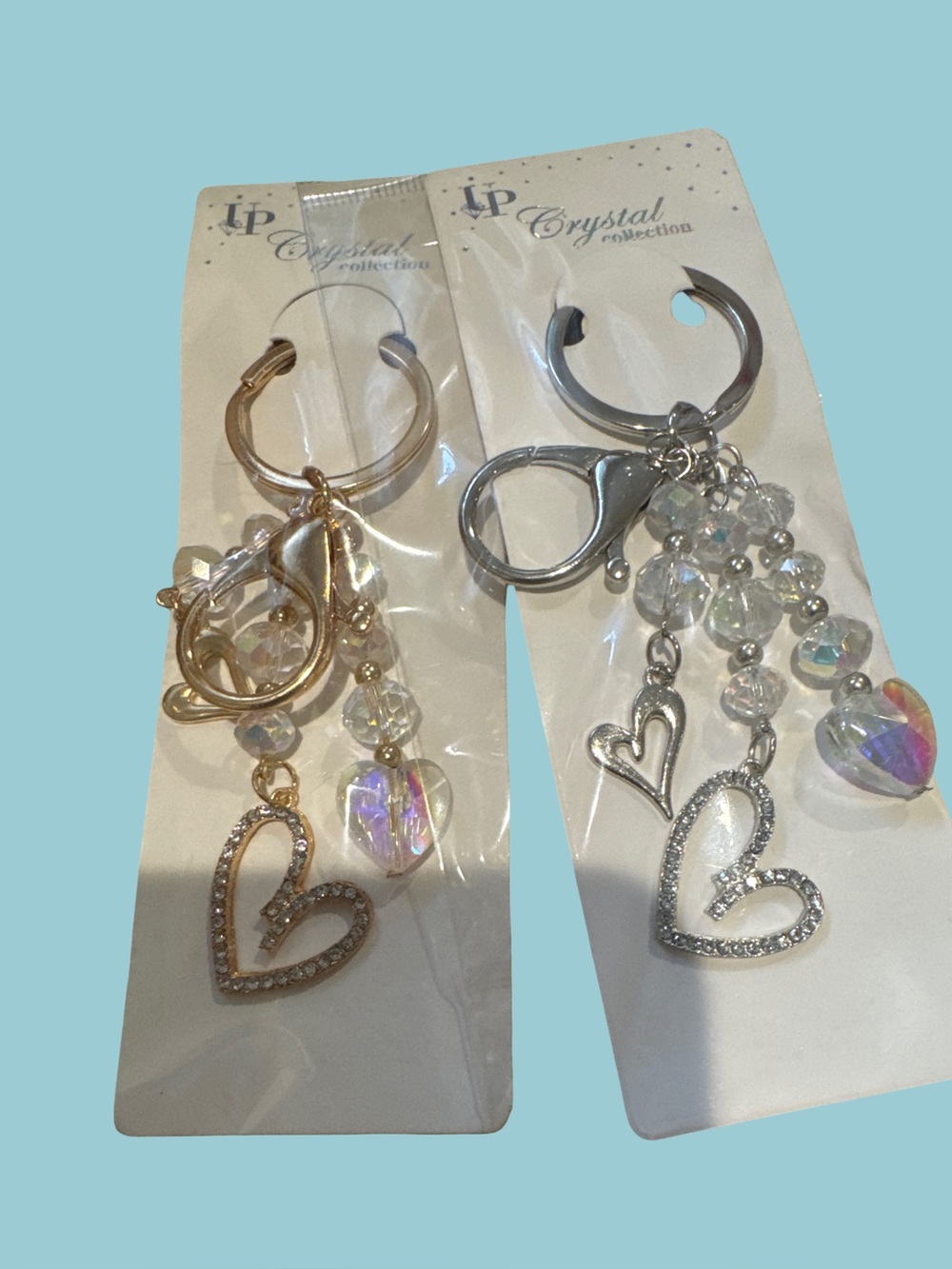 Crystal Heart Charm Keychain - Gold or Silver